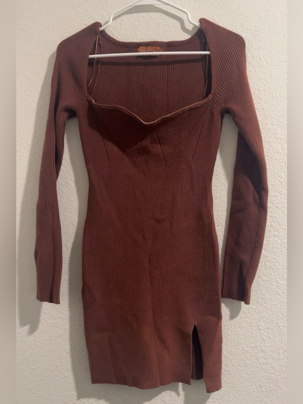 Ribbed Knit Mini Dress - Chocolate Brown